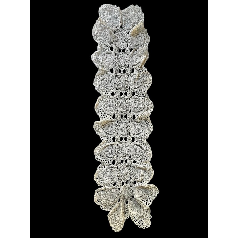 Handmade Crocheted Cream Table Runner 32" x 10" Vintage